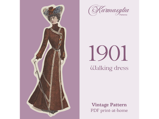 1901 Walking dress - 1900s edwardian vintage sewing pattern - PDF to print at home