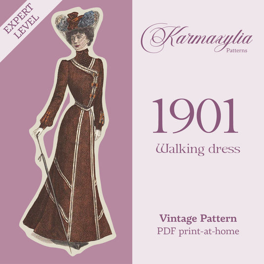 1901 Walking dress - 1900s edwardian vintage sewing pattern - PDF to print at home