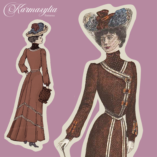 1901 Walking dress - 1900s edwardian vintage sewing pattern - PDF to print at home