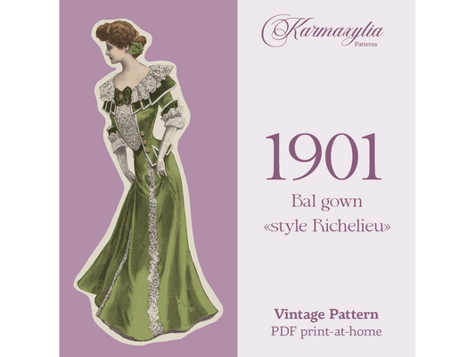 1901 Ball gown style Richelieu - 1900s edwardian vintage sewing pattern - PDF to print at home