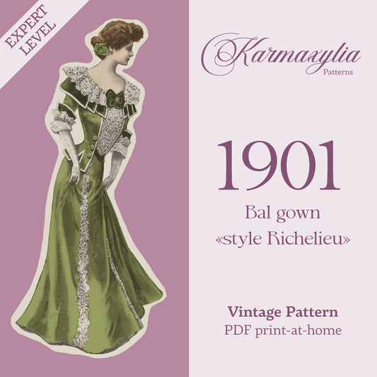 1901 Ball gown style Richelieu - 1900s edwardian vintage sewing pattern - PDF to print at home