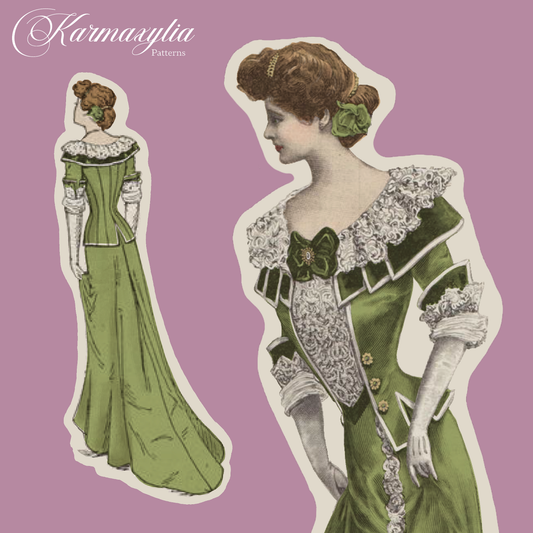 1901 Ball gown style Richelieu - 1900s edwardian vintage sewing pattern - PDF to print at home