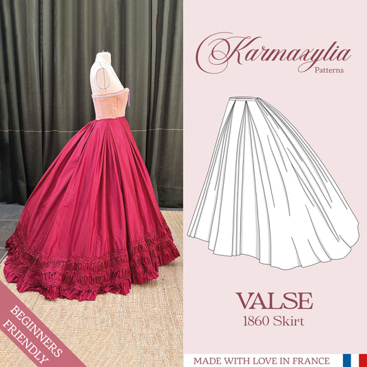 1860 elliptical skirt "Valse" - Romantic victorian sewing pattern - PDF to print at home - instant download