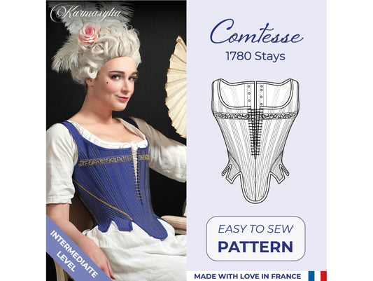 1780 Stays Pattern - Standard sizes - Ref Comtesse - 18th century historical corset pattern