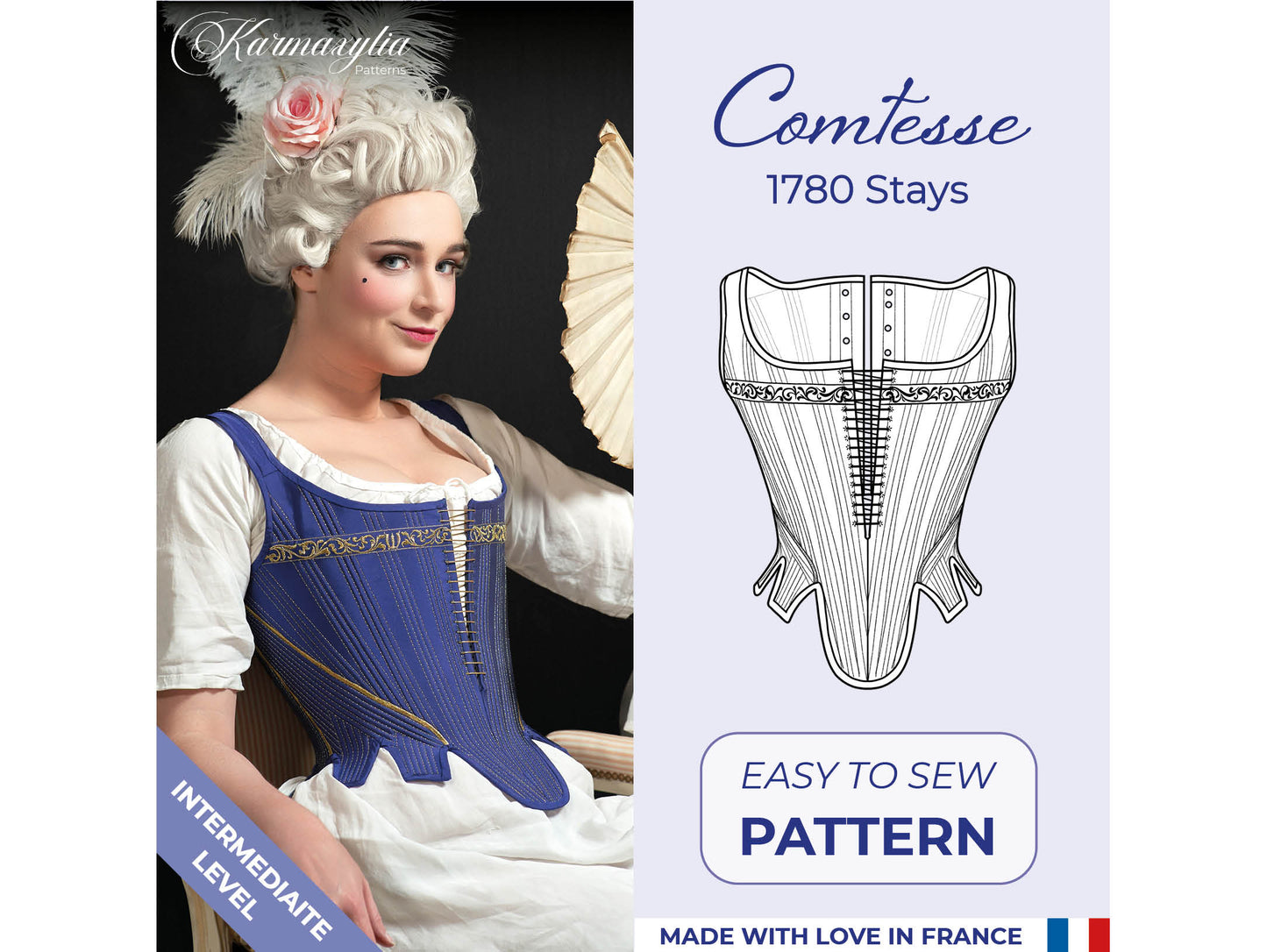 1780 Stays Pattern - Standard sizes - Ref Comtesse - 18th century historical corset pattern
