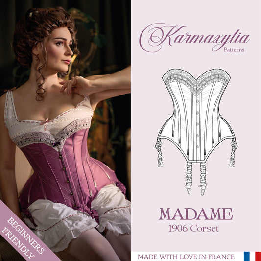 Edwardian Corset Pattern - 1906 - Ref Madame - US Size 0 to 28  (Patron corset historique - Tailles Fr du 32 au 60)