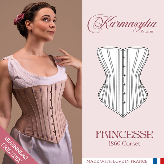 Victorian Corset Pattern - Standard sizes - Ref Princesse - 1860 historical corset pattern