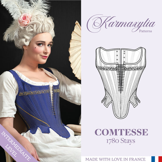 1780 Stays Pattern - Standard sizes - Ref Comtesse - 18th century historical corset pattern