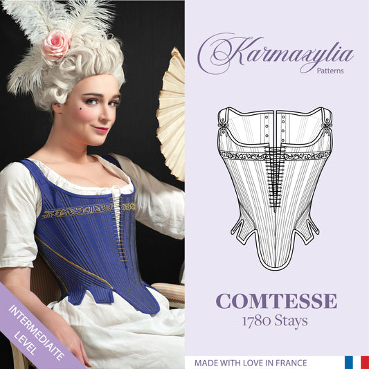 1780 Stays Pattern - Standard sizes - Ref Comtesse - 18th century historical corset pattern