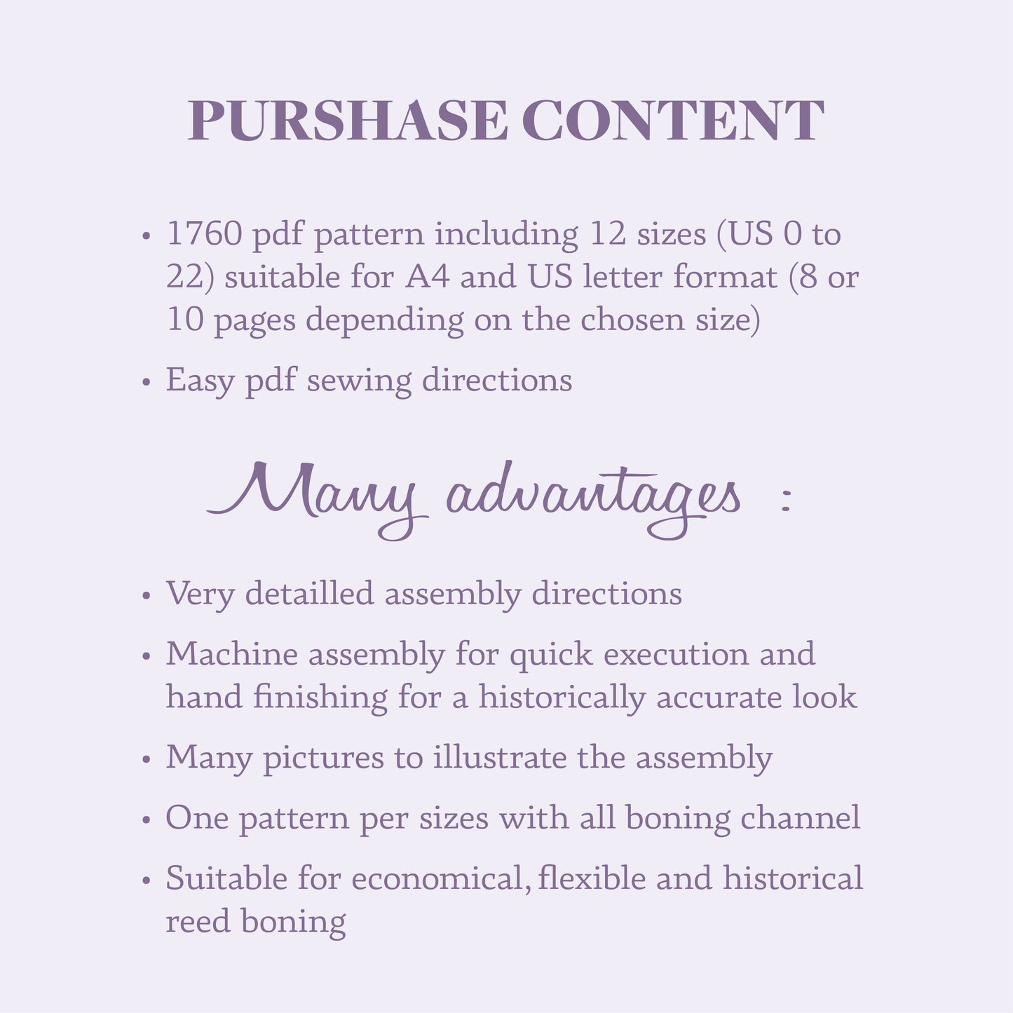1760 Stays Pattern - Standard sizes - Ref Duchesse - 18th century historical corset pattern