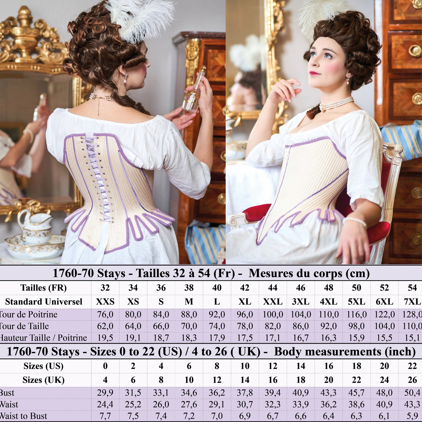 1760 Stays Pattern - Standard sizes - Ref Duchesse - 18th century historical corset pattern