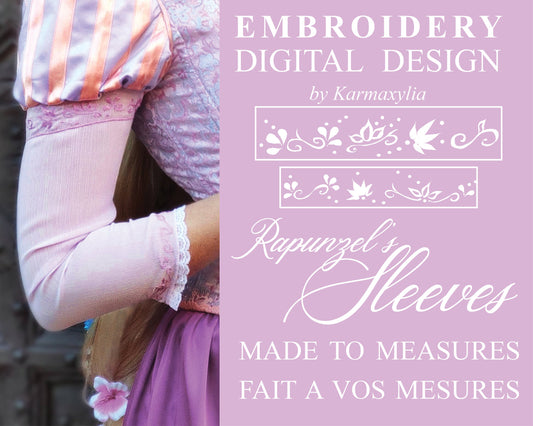 Custom Size - Rapunzel sleeves embroidery machine design - Motif de broderie des manches de Raiponce