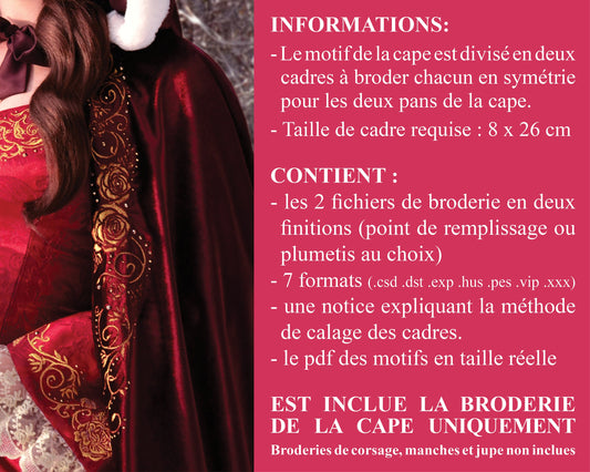 Winter Belle's cloak machine embroidery design - Motif de broderie de la cape de Belle Hiver