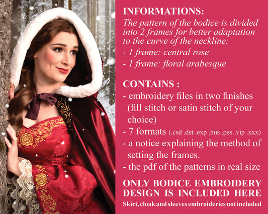Winter Belle's bodice embroidery machine design - Motif de broderie du corsage de Belle Hiver