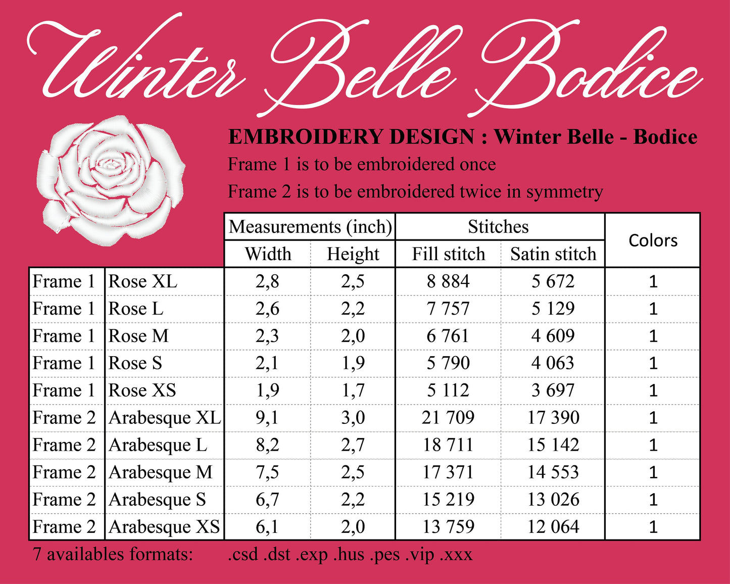 Winter Belle's bodice embroidery machine design - Motif de broderie du corsage de Belle Hiver