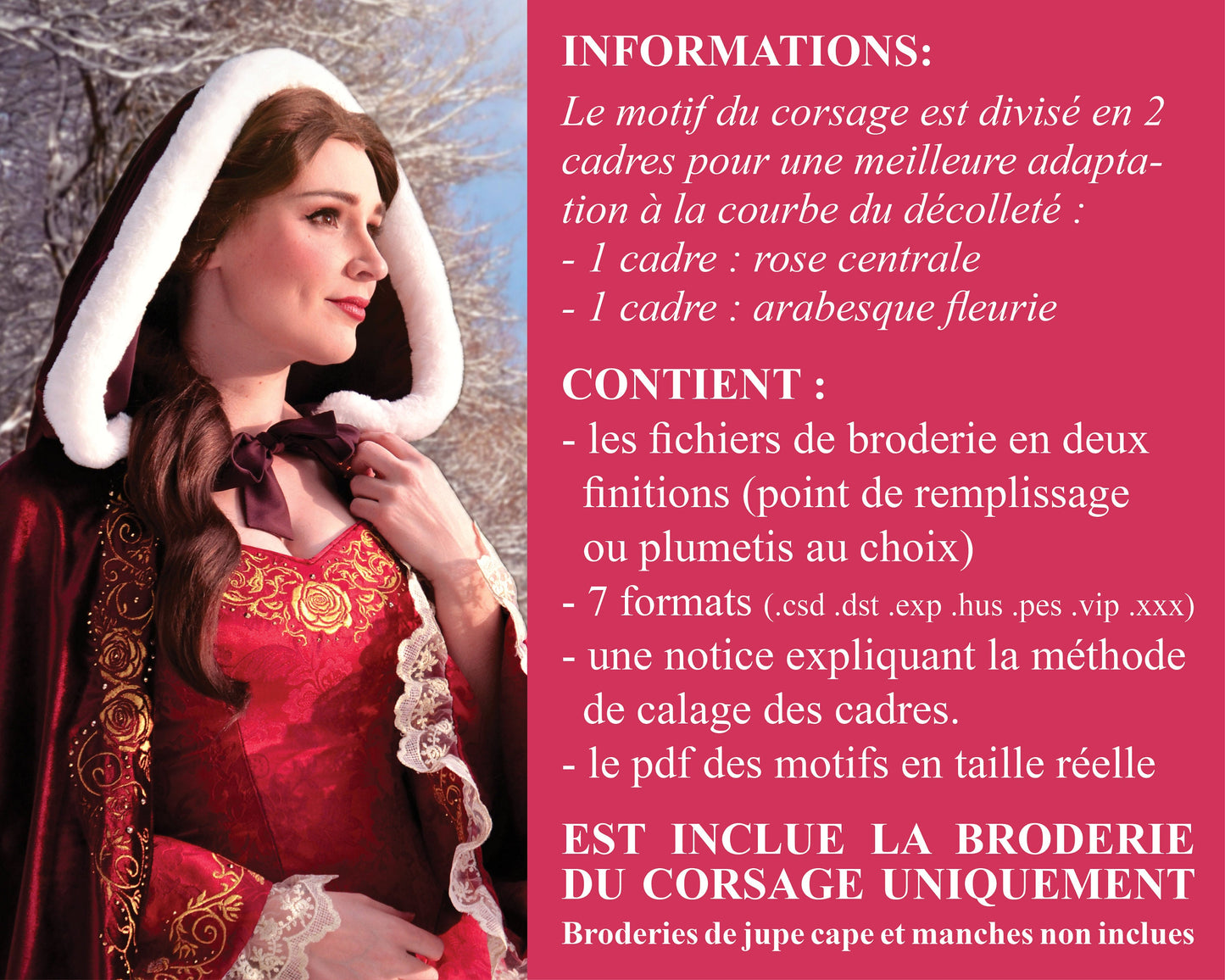 Winter Belle's bodice embroidery machine design - Motif de broderie du corsage de Belle Hiver