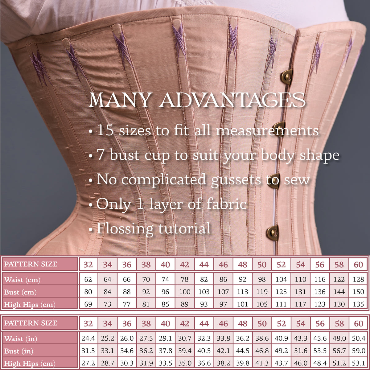Victorian Corset Pattern - Standard sizes - Ref Princesse - 1860 historical corset pattern