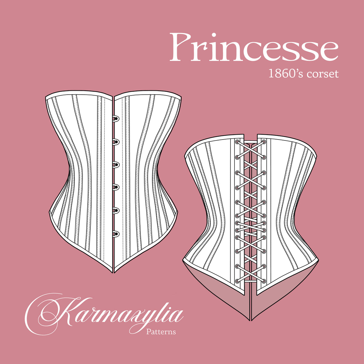 Victorian Corset Pattern - Standard sizes - Ref Princesse - 1860 historical corset pattern