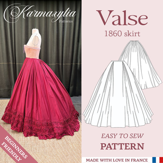 1860 elliptical skirt "Valse" - Romantic victorian sewing pattern - PDF to print at home - instant download