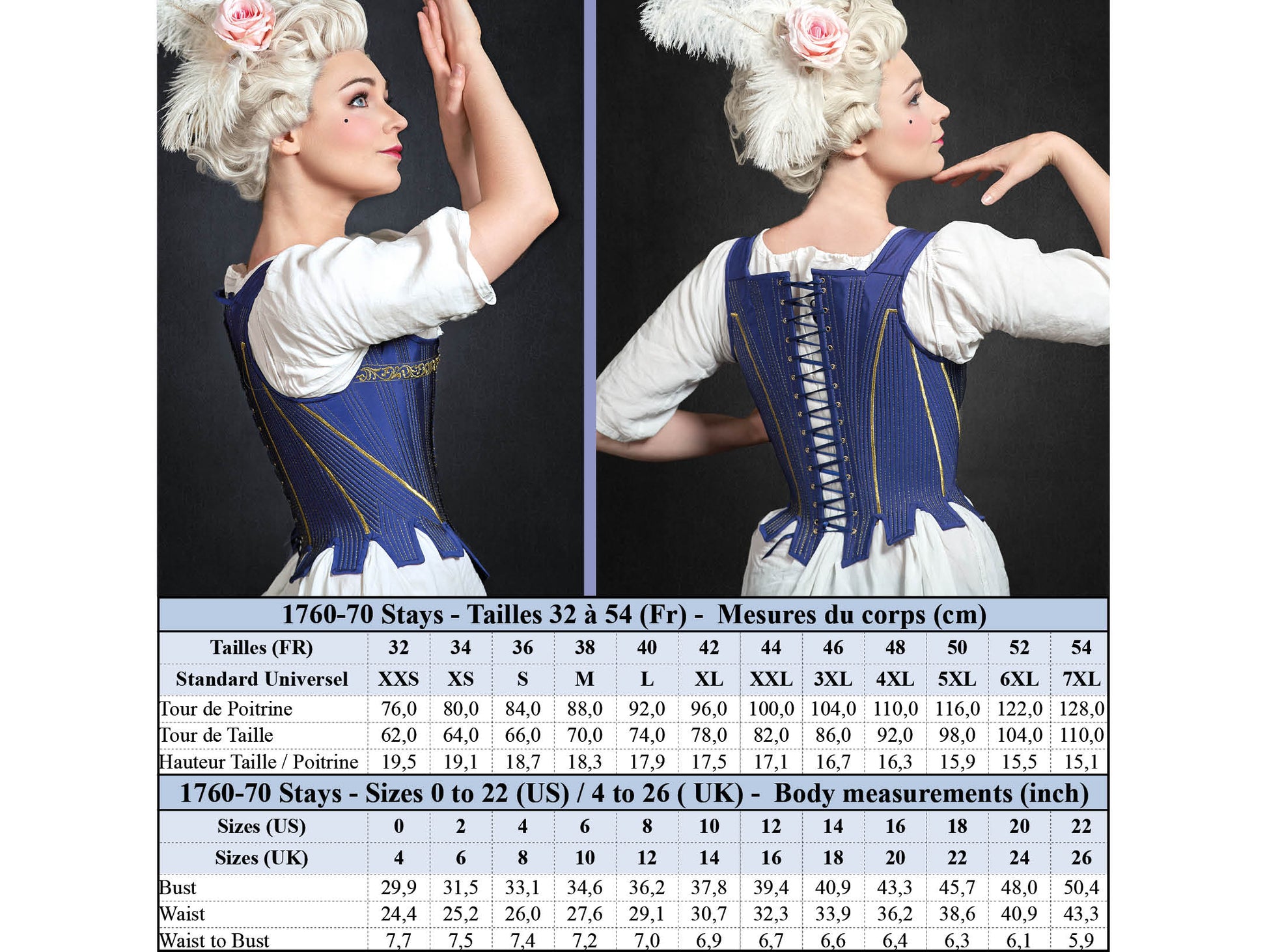 1780 Stays Pattern - Standard sizes - Ref Comtesse - 18th century  historical corset pattern