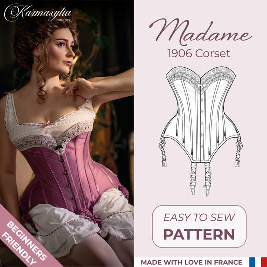 Edwardian Corset Pattern - 1906 - Ref Madame - US Size 0 to 28  (Patron corset historique - Tailles Fr du 32 au 60)