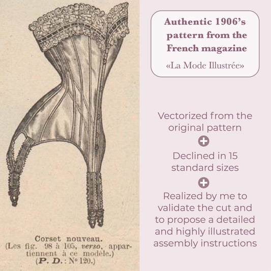 Edwardian Corset Pattern - 1906 - Ref Madame - US Size 0 to 28  (Patron corset historique - Tailles Fr du 32 au 60)