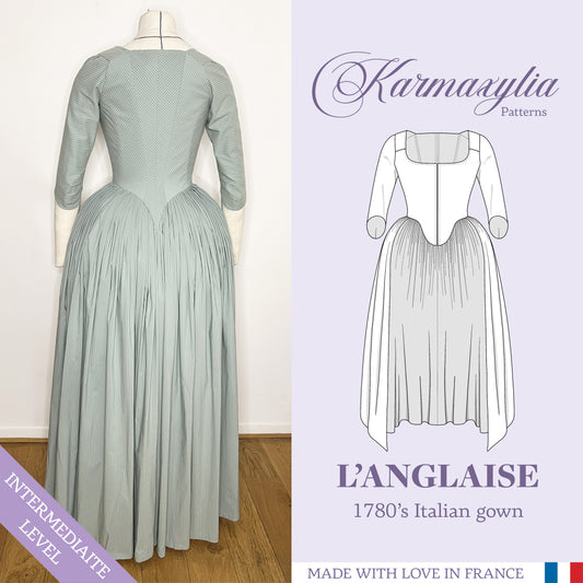 1780s Italian Gown Pattern - Ref L'Anglaise - 18th century historical dress pattern