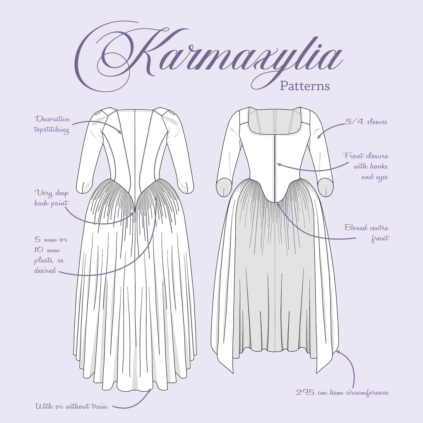 1780s Italian Gown Pattern - Ref L'Anglaise - 18th century historical dress pattern