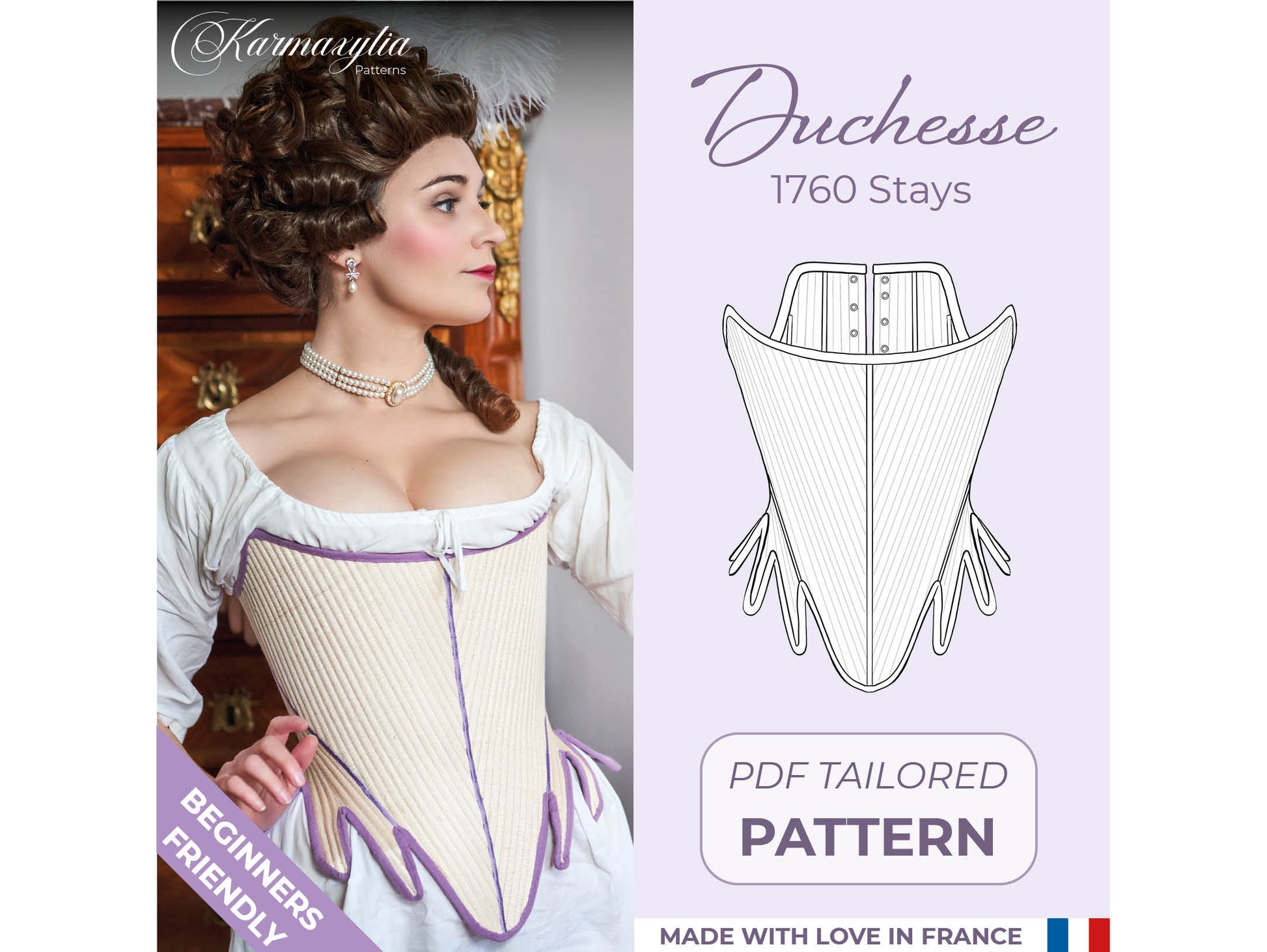 Tailored 1760 Stays Pattern - Ref Duchesse - 18th century