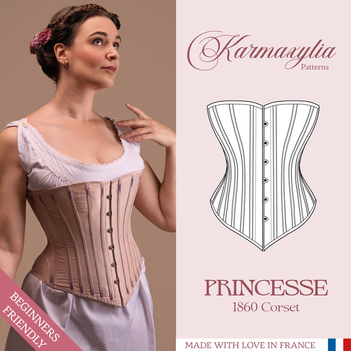 Victorian Corset Pattern - Standard sizes - Ref Princesse - 1860 historical corset pattern