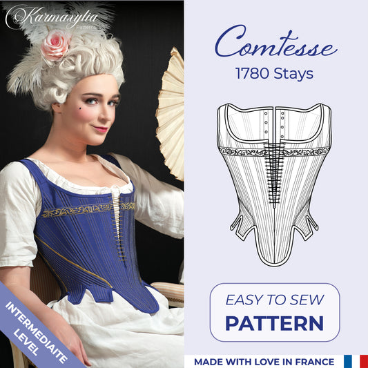 1780 Stays Pattern - Standard sizes - Ref Comtesse - 18th century historical corset pattern