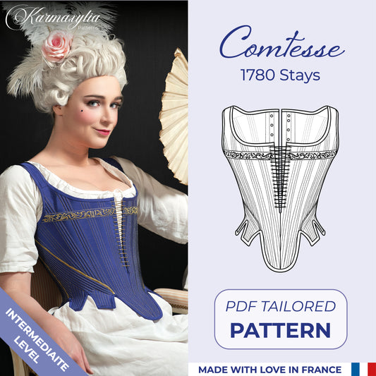 Tailored 1780 Stays Pattern - Ref Comtesse - 18th century historical corset pattern