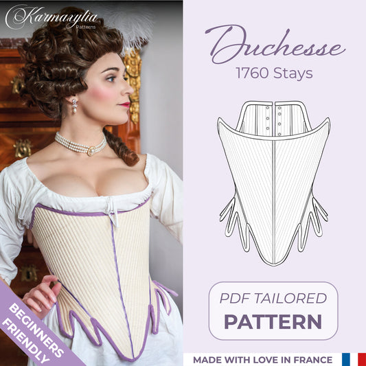 Tailored 1760 Stays Pattern - Ref Duchesse - 18th century historical corset pattern