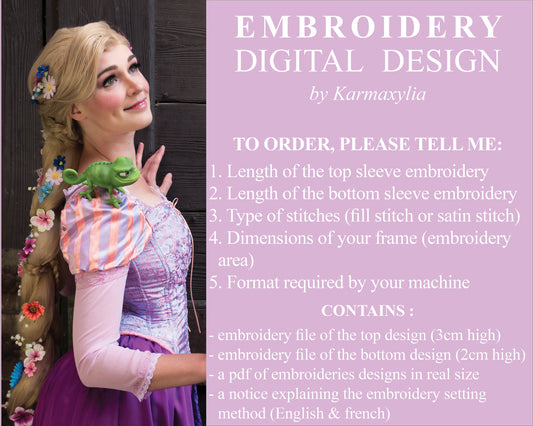 Custom Size - Rapunzel sleeves embroidery machine design - Motif de broderie des manches de Raiponce
