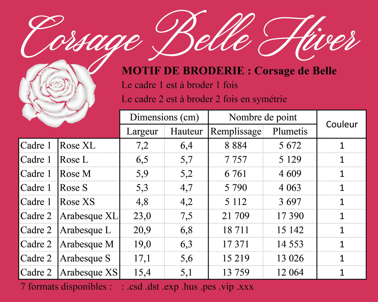 Winter Belle's bodice embroidery machine design - Motif de broderie du corsage de Belle Hiver
